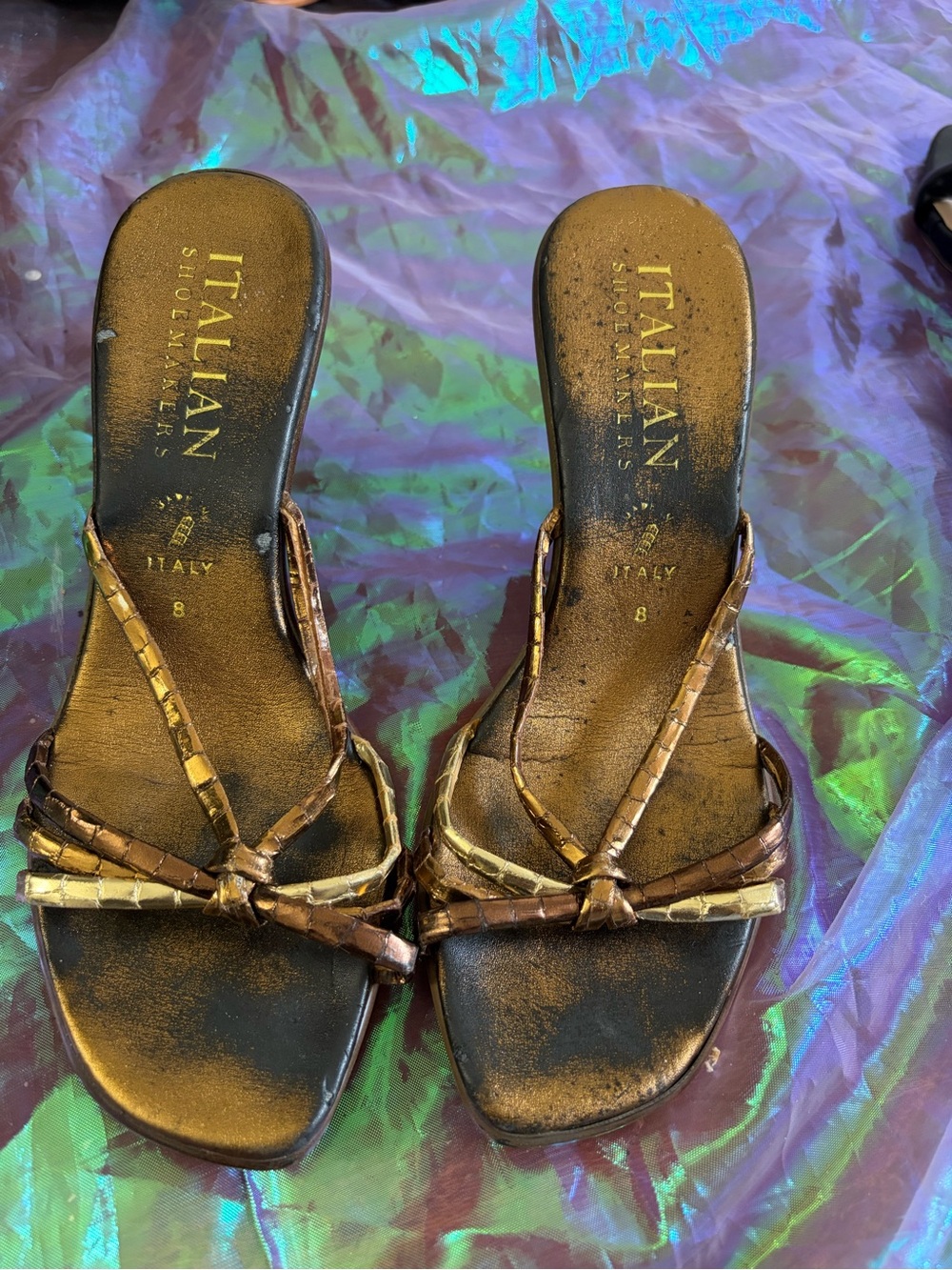 Italian Shoemakers Metallic Bronze Knot-Front Heeled Sandals